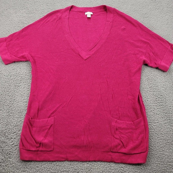 Chicos Sweater Womens 2 US L/12 Pink V-Neck Short Sleeve Pullover Pockets - Picture 6 of 12